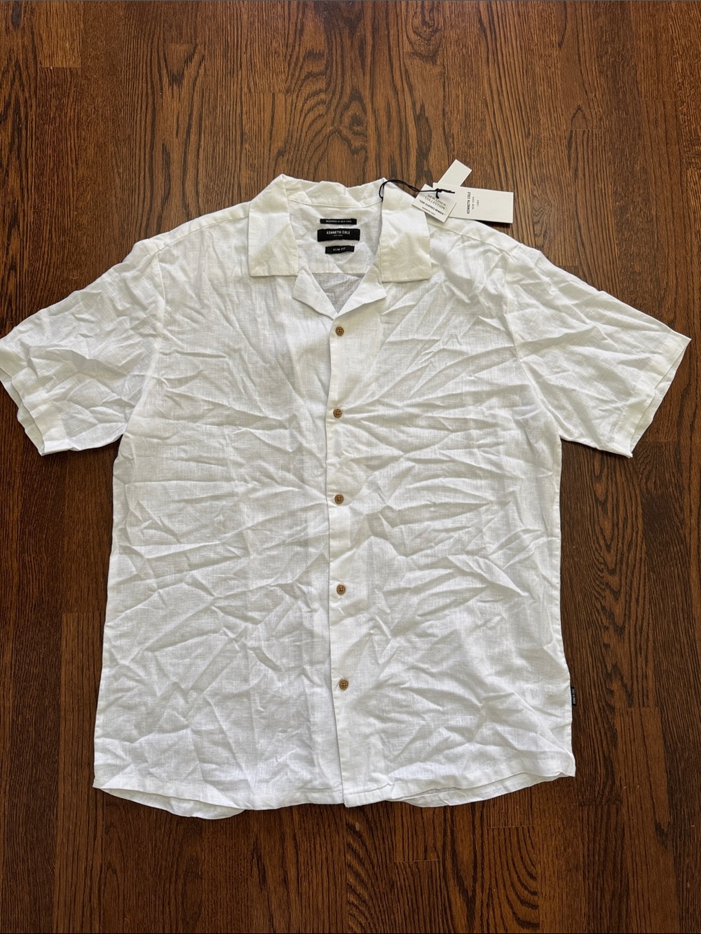 KENNETH COLE White Short-Sleeve Linen Blend Button-Down Shirt